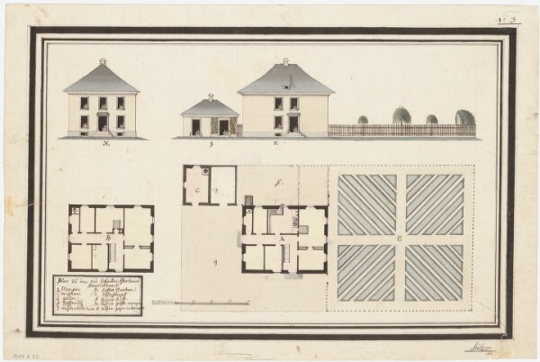 Bäretswil: Pfarrhaus mit Waschhaus und Holzschuppen; Grundrisse des Erdgeschosses und des 1. Stocks, Ansichten (Nr. 3)