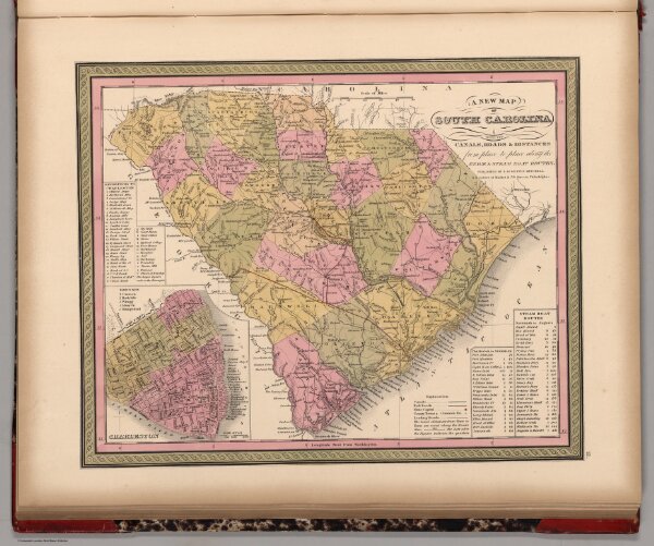 New Map of South Carolina with its Canals, Roads & Distances