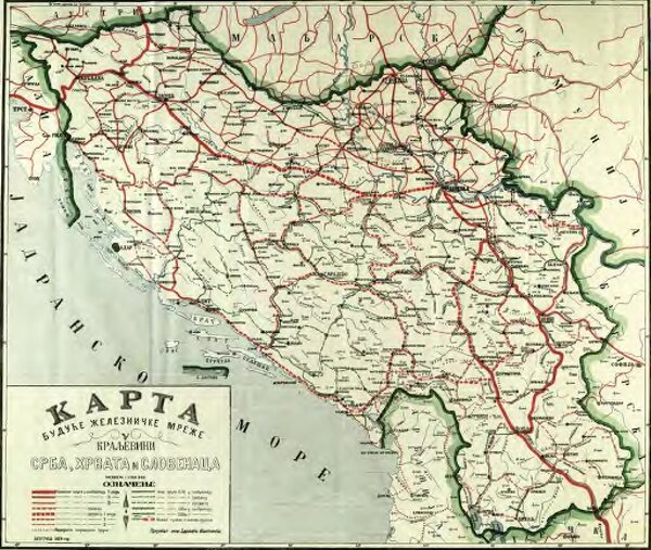 Der Plan des jugoslawischen Eisenbahnnetzes von Vasković (1924)