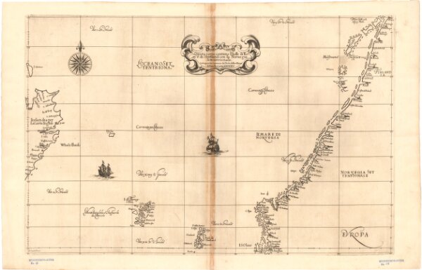 Museumskart 17 Kart over Norskehavet med Island, Færøyene, Shetland og norskekysten