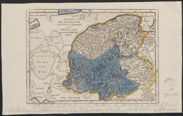 Kaart der doorbraken en overstrooming van Friesland op den 4 february 1825.