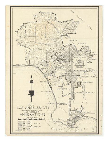 Map of Los Angeles City Showing Original City and Subsequent Annexations