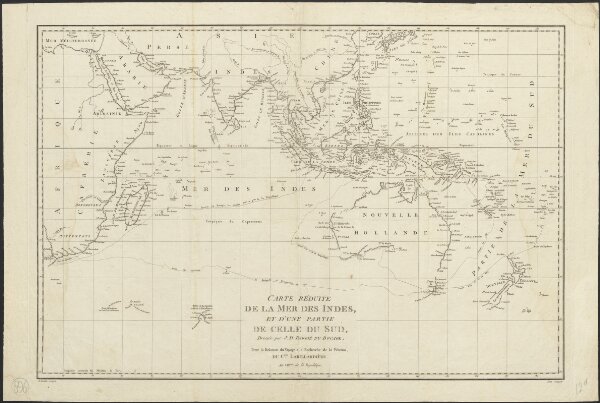 Carte réduite de la Mer des Indes, et d'une partie de celle du sud : pour la relation du voyage à la recherche de la Pérouse, du Cen. Labillardière