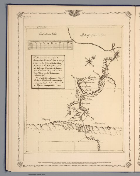 George Washington's sketch map of the county he traveresed in 1753-54 between Cumberland, Maryland, and Fort Le Boeuf, near Waterford, Pennsylvania
