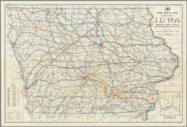 Post Route Map of the State of Iowa Showing Post Offices ... March 15, 1938.