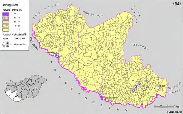 A horvátok aránya és száma Délnyugat-Magyarországon 1941-ben