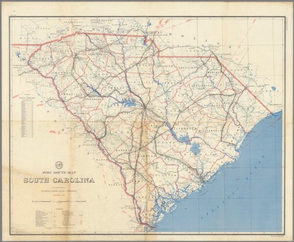 Post Route Map of the State of South Carolina Showing Post Offices ... December 15, 1953.