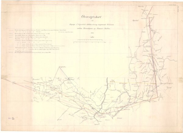Spesielle kart 111-2: Oversigtskart til Kaptejn J. Sejersted's Indberetning angaaende GrÃ¦nsen mellem Trondhjem's og Hamar's Stifter