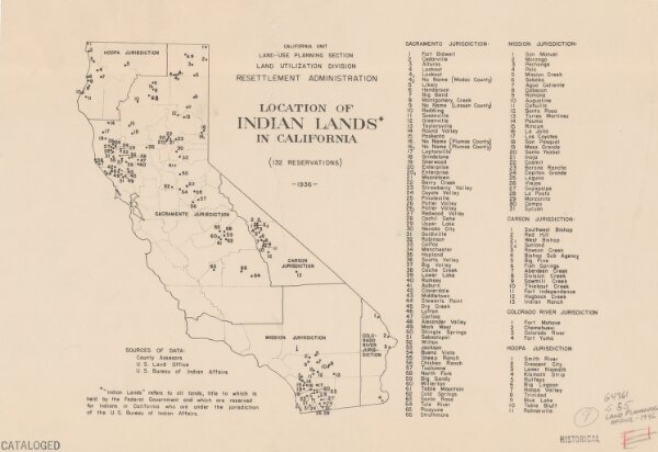 Location of Indian lands in California (132 reservations).