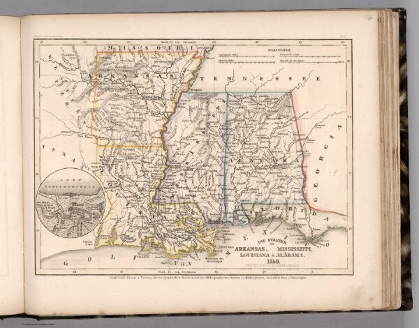Die Staaten von Arkansas, Mississippi, Louisiana, & Alabama. 1850