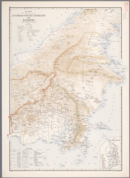 13. Kaart der residentie Zuider- en Ooster-Afdeeling van Borneo, uit: Atlas van Nederlandsch Oost-Indië / samengest. door Topographisch Bureau te Batavia van 1897-1904
