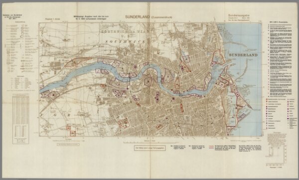 Street Map of Sunderland, England with Military-Geographic Features.  BB 3.