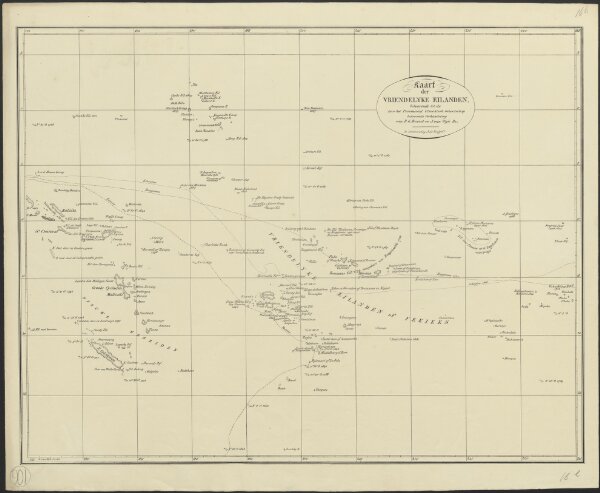 Kaart der Vriendelyke eilanden : behoorende tot de door het Provinciaal Utrechtsch Genootschap bekroonde Verhandeling van R.G. Bennet en J. van Wyk Rz.