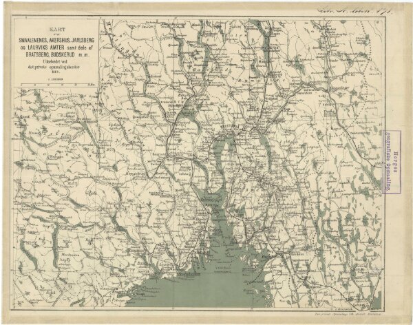 Norge 195: Kart over Smaalenenes, Akershus, Jarlsberg og Laurviks Amter