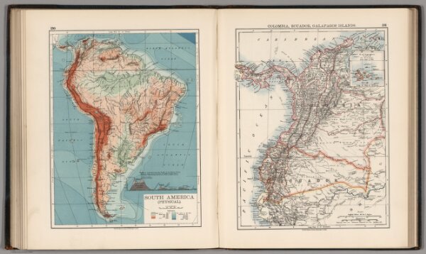 South America (Physical).  Colombia, Equador, Galapagos Islands.