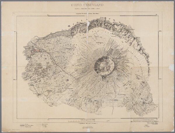 Cono Vesuviano : (dopo l'eruzione dell' aprile 1906) / colle ricognizioni generali del Settembre 1906 (Topo. Fiechter) ; aggiornato per il cratere, con documenti del 1920 (Prof.re Malladra)